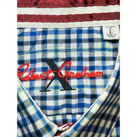 Robert Graham Mens L Gingham Check Short Sleeve Button Down Shirt Tailored Fit - Picture 4 of 12